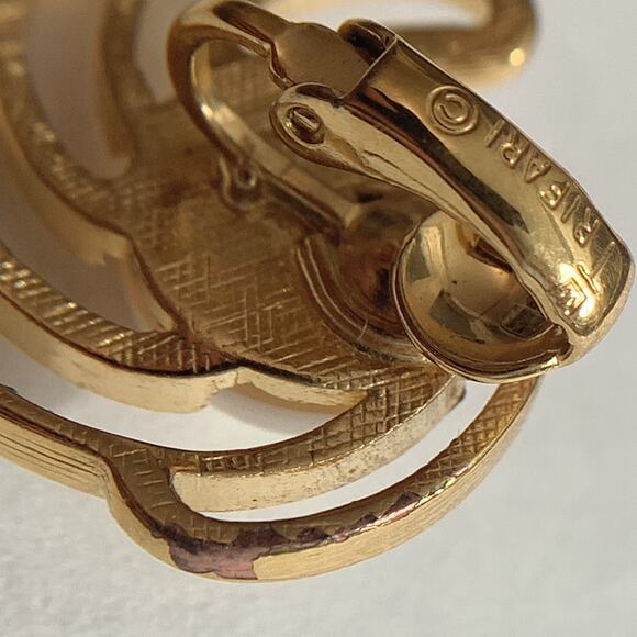 Vintage Signed Crown Trifari Earrings Gold Tone Faux Pearl Clip On Mid Century - Picture 15 of 16